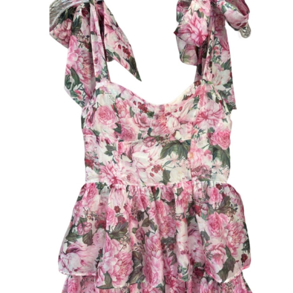 Sofie the Label Pink Floral Tiered Ruffle Midi Dress Bustier Bodice NWT Sz S - Picture 3 of 10